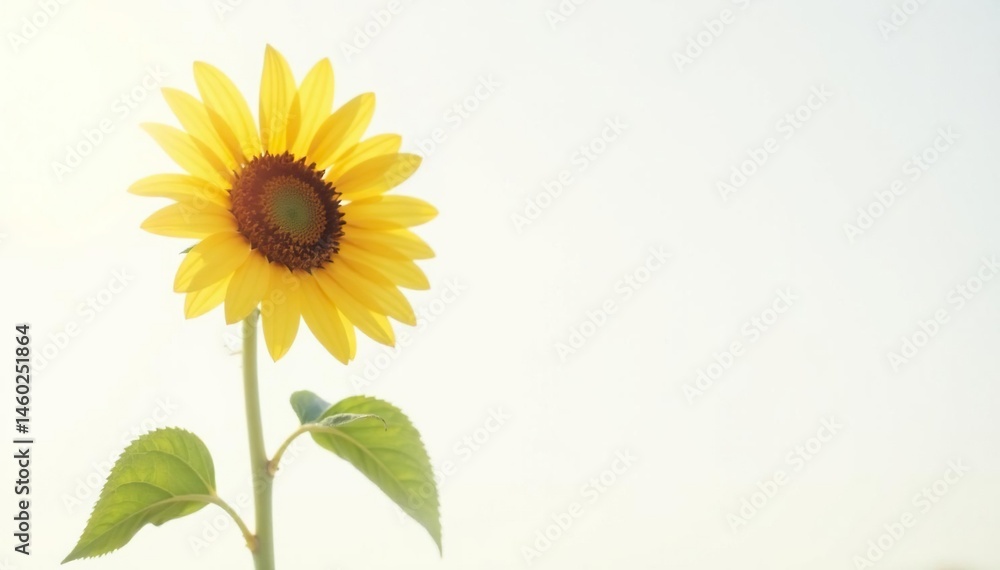 Naklejka premium Lone, tall sunflower against a pure white sky, uncommon, sky