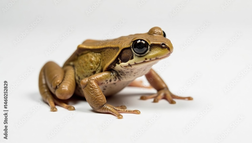 Obraz premium Single brown frog on pure white, textured skin visible, detail, studio shot, earthy