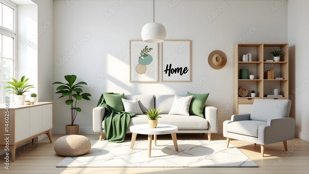 Fototapeta premium Modern Minimalist Living Room Interior Scandina.Generated with AI