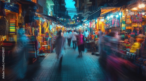 Wallpaper Mural Evening market street scene in a bustling city. Torontodigital.ca