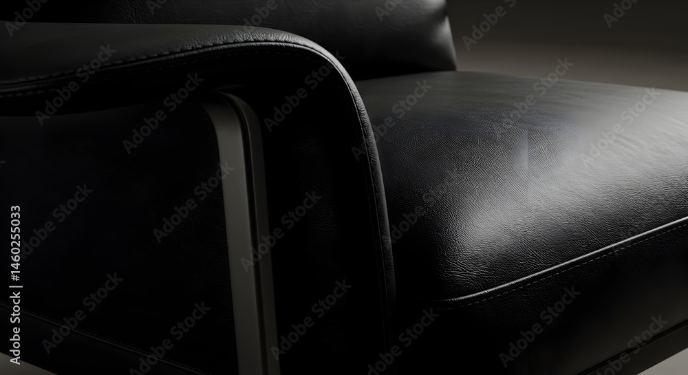 Obraz premium Black Leather Armchair Shows Minimalism And Modern Furniture Design