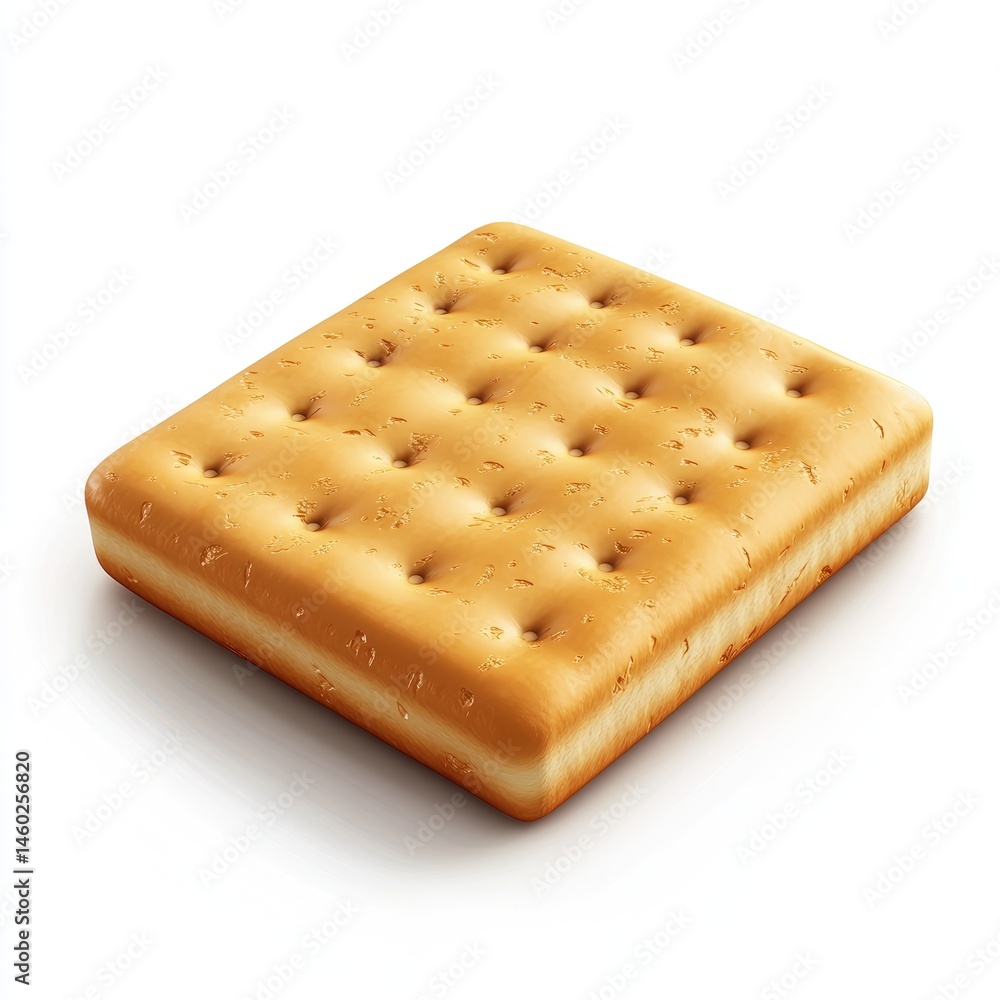 Square, golden-brown cracker with a textured surface. Square, golden-brown cracker with a textured surface.