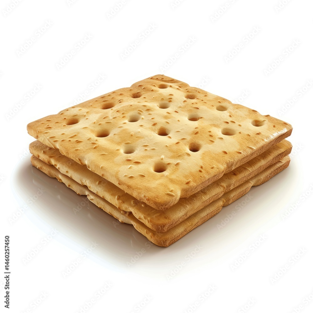 Two stacked crackers, showcasing a light golden hue. Two stacked crackers, showcasing a light golden hue.