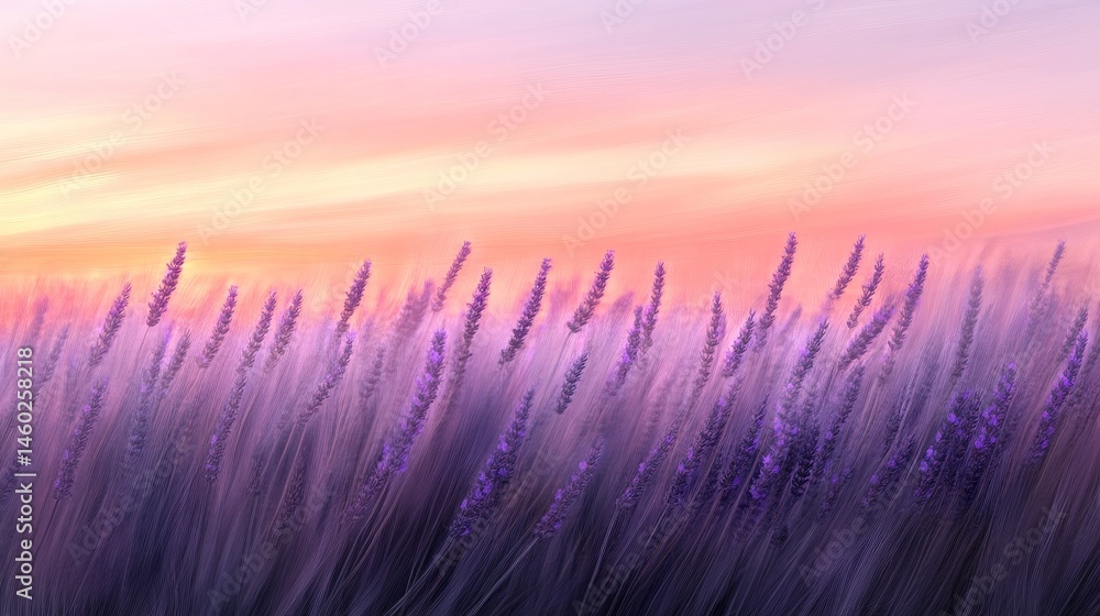 Obraz premium Colorful lavender field at sunrise or sunset.