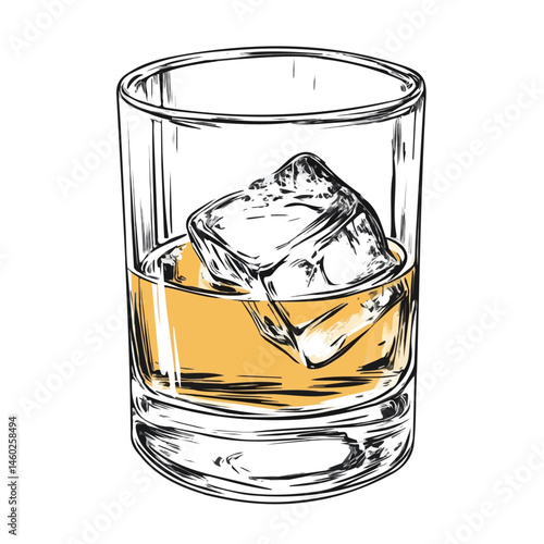 Whiskey Glass 2D flat vector illustration, isolated on a white background.