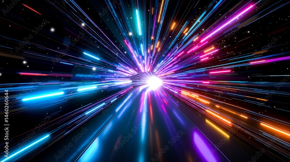 A long exposure shot of a tunnel of light streaks in the dark A long exposure shot of a tunnel of light streaks in the dark