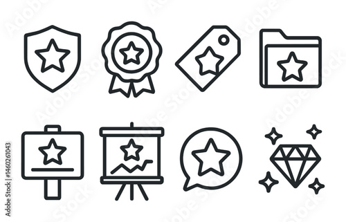 Line style icons of rare skins: exclusive skin icon, rare costume badge, limited edition tag, rare item file, special edition board, unique design chart, collector’s item bubble, special rarity