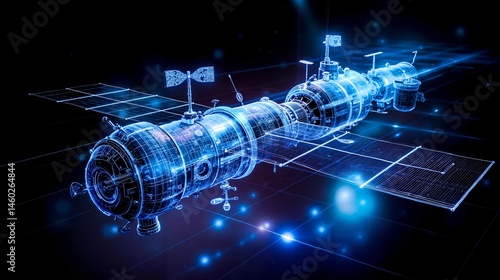 Fototapeta Naklejka Na Ścianę i Meble -  A 3D rendering of a space station on a black background