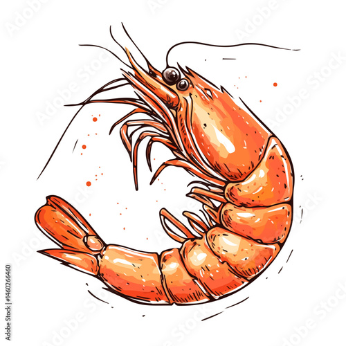 Grilled Shrimp 2D flat vector illustration, isolated on a white background.