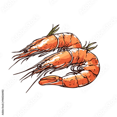 2D flat vector illustration of Grilled Shrimp, isolated on a white background.