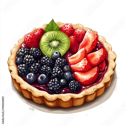 Fruit Tart 2D flat vector illustration, isolated on a white background.