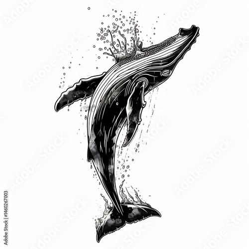 background Minimalist silhouette Whale spouting blowhole water spray clean vector lines main color black accent color none simple
