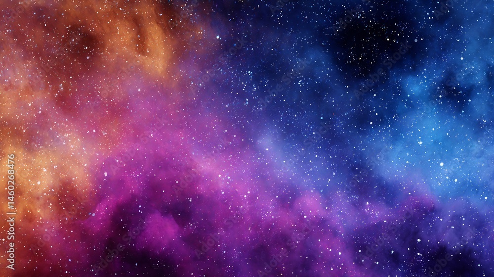 Naklejka premium Nebula radiance, vibrant cosmic cloudscape with a burst of interstellar colors