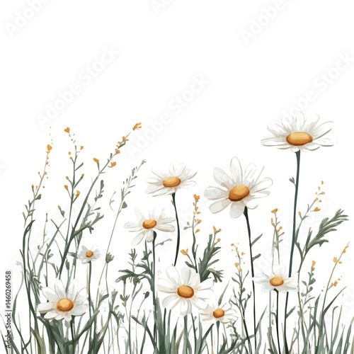 2D flat vector illustration of Daisy Field, isolated on a white background.
