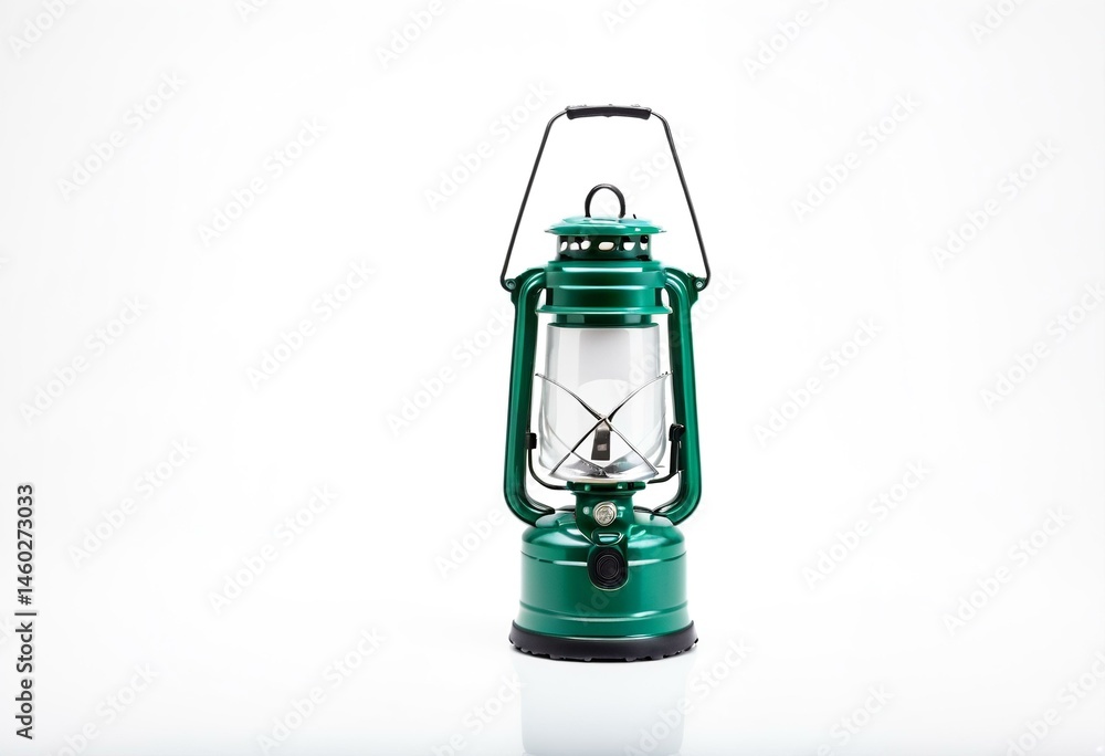 A green lantern sitting on top of a white surface. A green lantern sitting on top of a white surface.