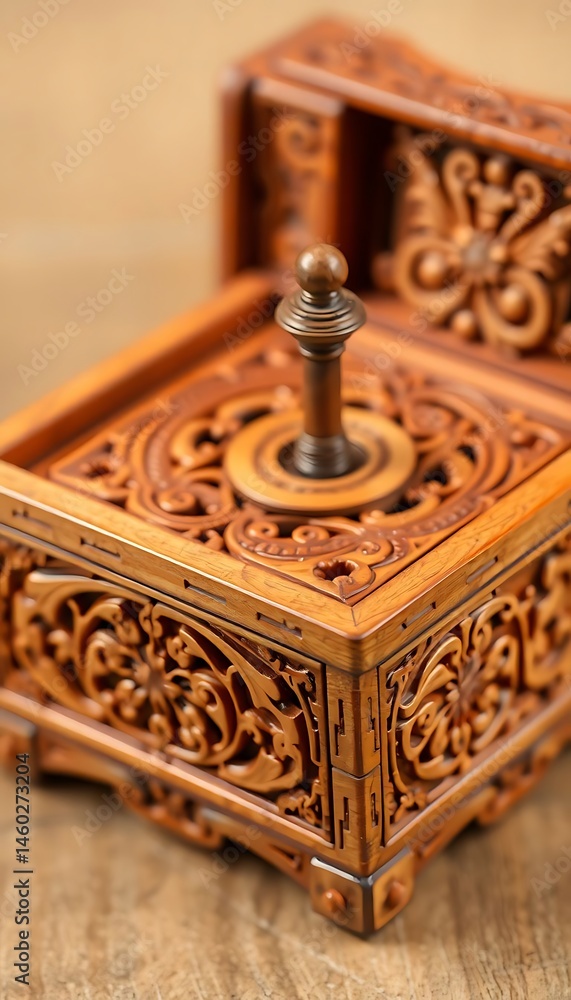 Fototapeta premium wooden box with a metal button on top of it