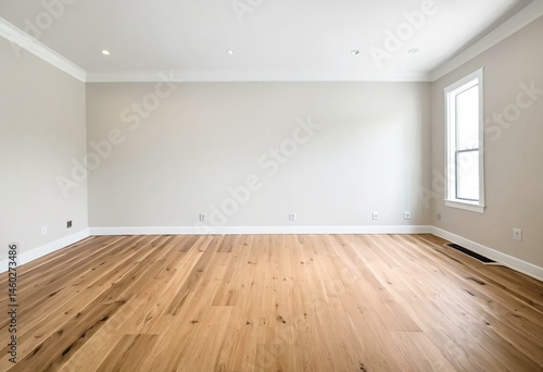 A empty room with hardwood floors and white walls.