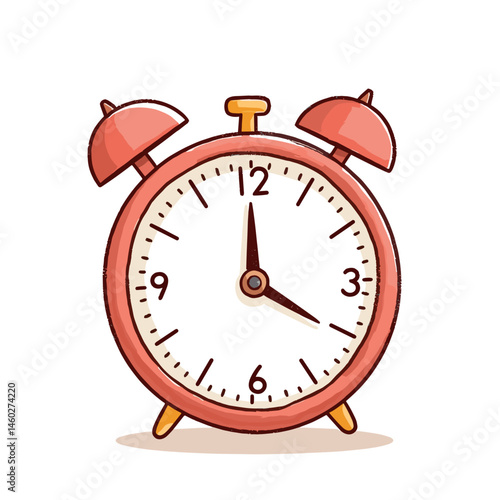 Vintage alarm clock illustration with colored pencils on a white background  