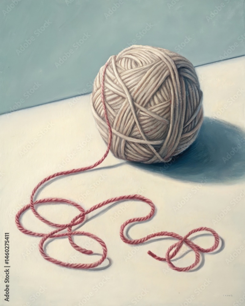 A tangled ball of yarn with frayed ends lying next to an untangled skein representing the effort required to unravel the complexities of emotions stemming from past abuse.