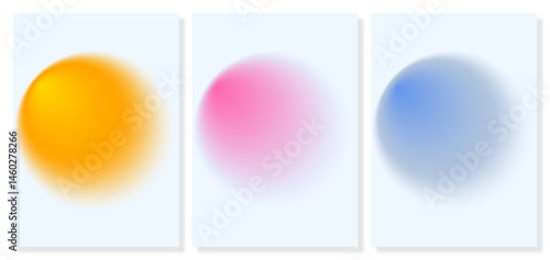 Summer abstract gradient designs collection three soft glowing shapes colorful orange yellow pink blue background template art graphics digital media visuals