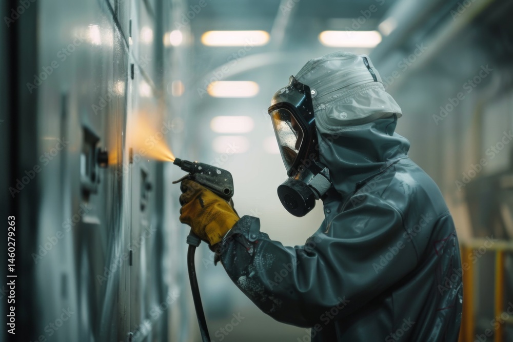 Factory worker applying paint with spray gun industrial manufacturing process Factory worker applying paint with spray gun industrial manufacturing process