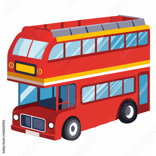 Iconic Red Double-Decker Bus. Large red double decker bus, designed for sightseeing tours, featuring an open top deck .Vector illustration isolated on white background .Side view.
