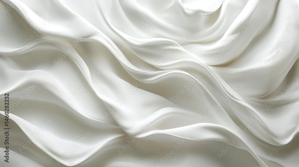 Fototapeta premium Close-up view of flowing white fabric with elegant drapes.