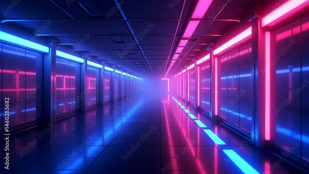 Fototapeta premium Futuristic Neon Corridor with Cyberpunk Aesthetic for Technology Concepts