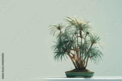 A curated bonsai tree highlights its unique design and lush leaves, showcasing the art of plant cultivation in a serene setting Generative AI photo