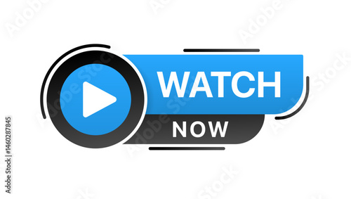 Watch Now video button or icon in vector format. Ideal for streaming platforms, YouTube thumbnails, video previews, call-to-action graphics, and digital media Graphic design.