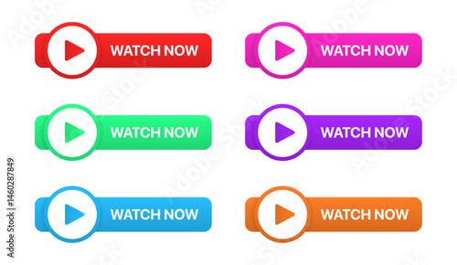 Watch Now video button or icon in vector format. Ideal for streaming platforms, YouTube thumbnails, video previews, call-to-action graphics, and digital media Graphic design.