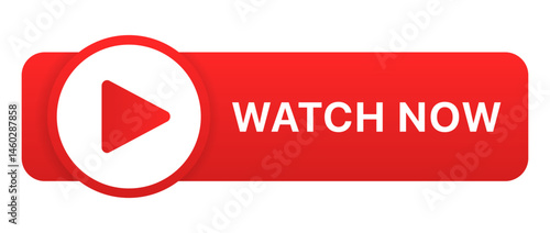 Watch Now video button or icon in vector format. Ideal for streaming platforms, YouTube thumbnails, video previews, call-to-action graphics, and digital media Graphic design.