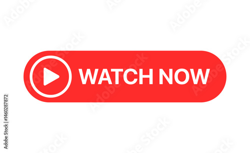 Watch Now video button or icon in vector format. Ideal for streaming platforms, YouTube thumbnails, video previews, call-to-action graphics, and digital media Graphic design.