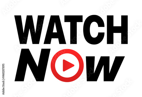 Watch Now video button or icon in vector format. Ideal for streaming platforms, YouTube thumbnails, video previews, call-to-action graphics, and digital media Graphic design.
