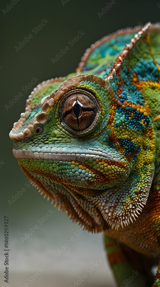 Fototapeta premium Chameleon with Vibrant Colors and Casque