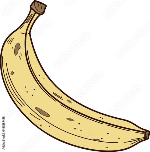 Golden Curvature: A ripe banana, with its vibrant yellow peel and subtle brown speckles, poised gracefully, embodying nature's perfect design.