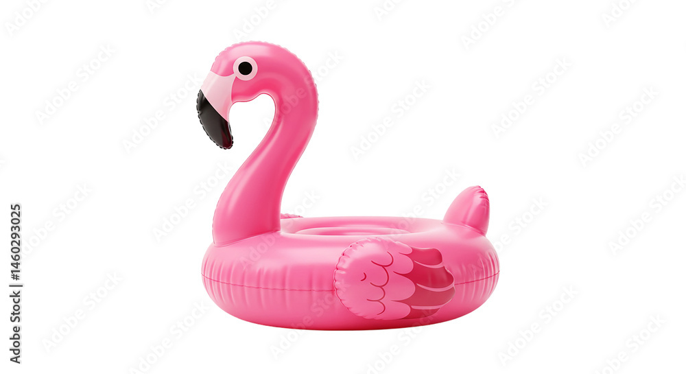 A pink inflatable flamingo drink holder floating on a black background in a studio shot isolated A pink inflatable flamingo drink holder floating on a black background in a studio shot isolated
