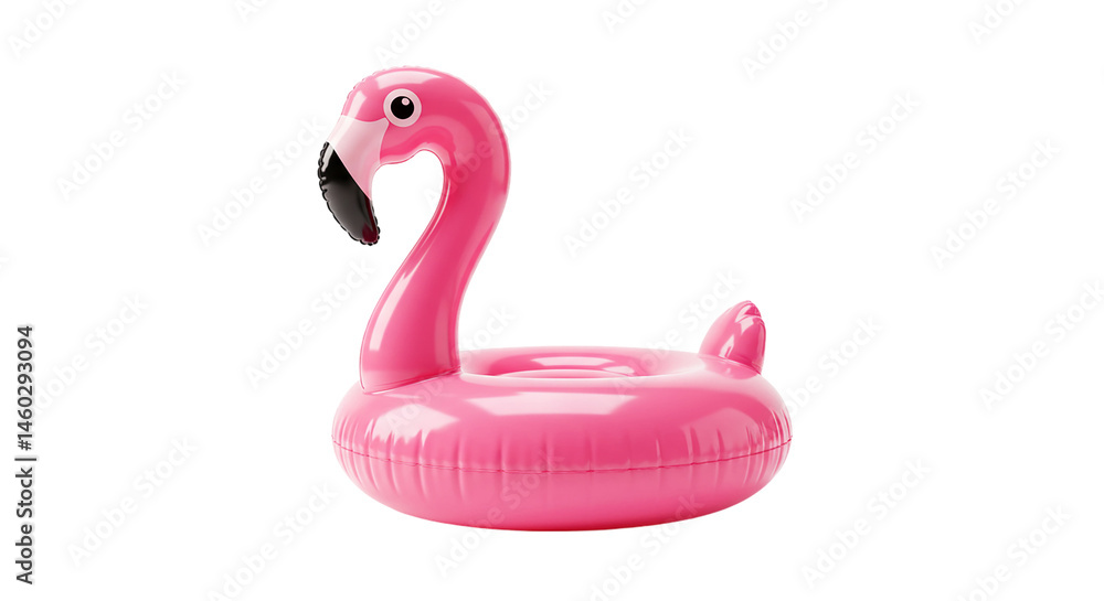 Isolated pink flamingo inflatable pool float on a black background for summer fun and relaxation Isolated pink flamingo inflatable pool float on a black background for summer fun and relaxation