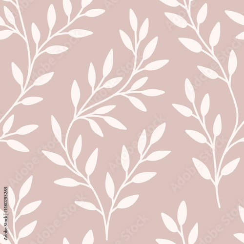 Wallpaper Mural Seamless botanical pattern, abstract ornament of simple hand drawn silhouettes of plants. Floral print, small branches, tiny leaves, foliage on background. Vector illustration Torontodigital.ca