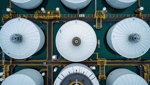 Aerial panorama showcases storage tanks in a meticulously organized industrial site