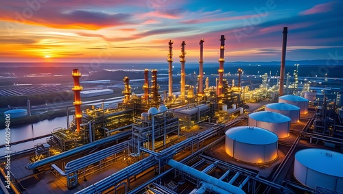 Spectacular industrial complex at twilight, reflecting manufacturing capacity