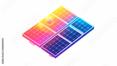 Digital nomads icon. colorful solar panel illustration with sun icon isolated on a white background. [Solar Nomads] | Thermic Strokes | brushfire palette. Illustration