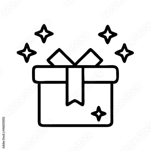 Holiday package icon featuring a gift box with ribbon and sparkles for celebration themes