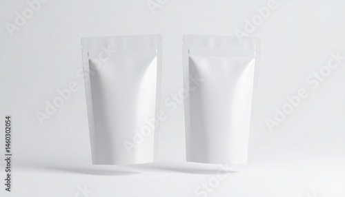 pouch packaging mockup 3d rendering style white and neutral colors product design concept