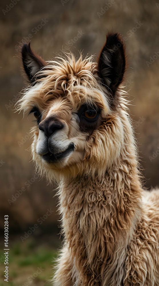 Fototapeta premium Isolated Llama with Woolly Coat