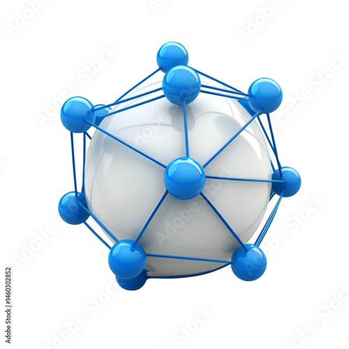 Global network connection abstract sphere blue nodes white core technology