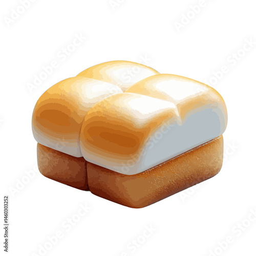 Volumetric illustration showcasing a loaf of bread with soft crust and fluffy texture, emphasizing its baked perfection