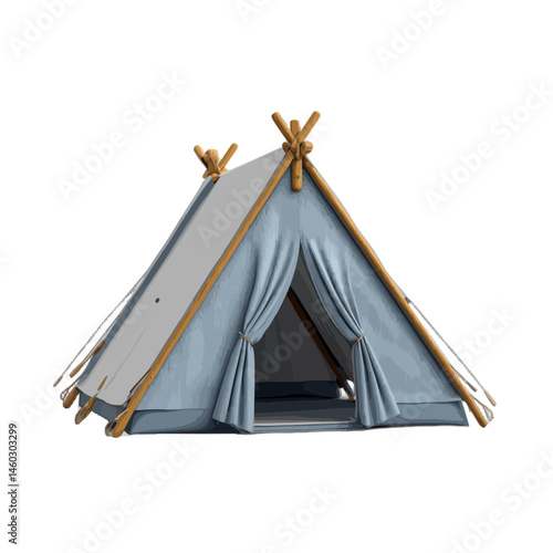 Camping tent illustration featuring a stylized, volumetric design suitable for outdoor adventures in nature
