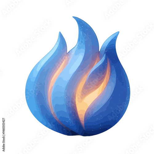 Volumetric fire illustration showcasing vibrant blue and orange flames in a modern design style