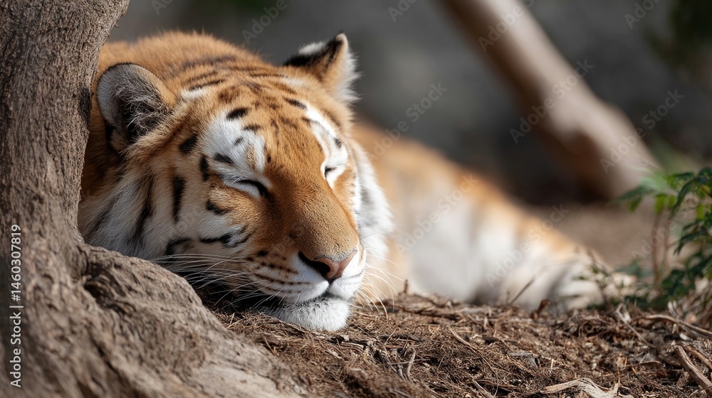 A powerful image of an endangered species such as a majestic big cat resting peacefully in the sun symbolizing the fight against poaching and habitat loss.
